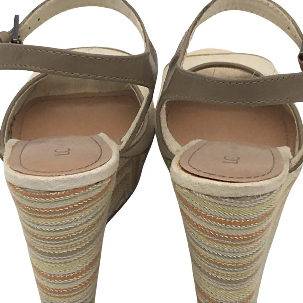 Lauren Conrad Tan Multi Color Peep Toe Platform Wedge size 7